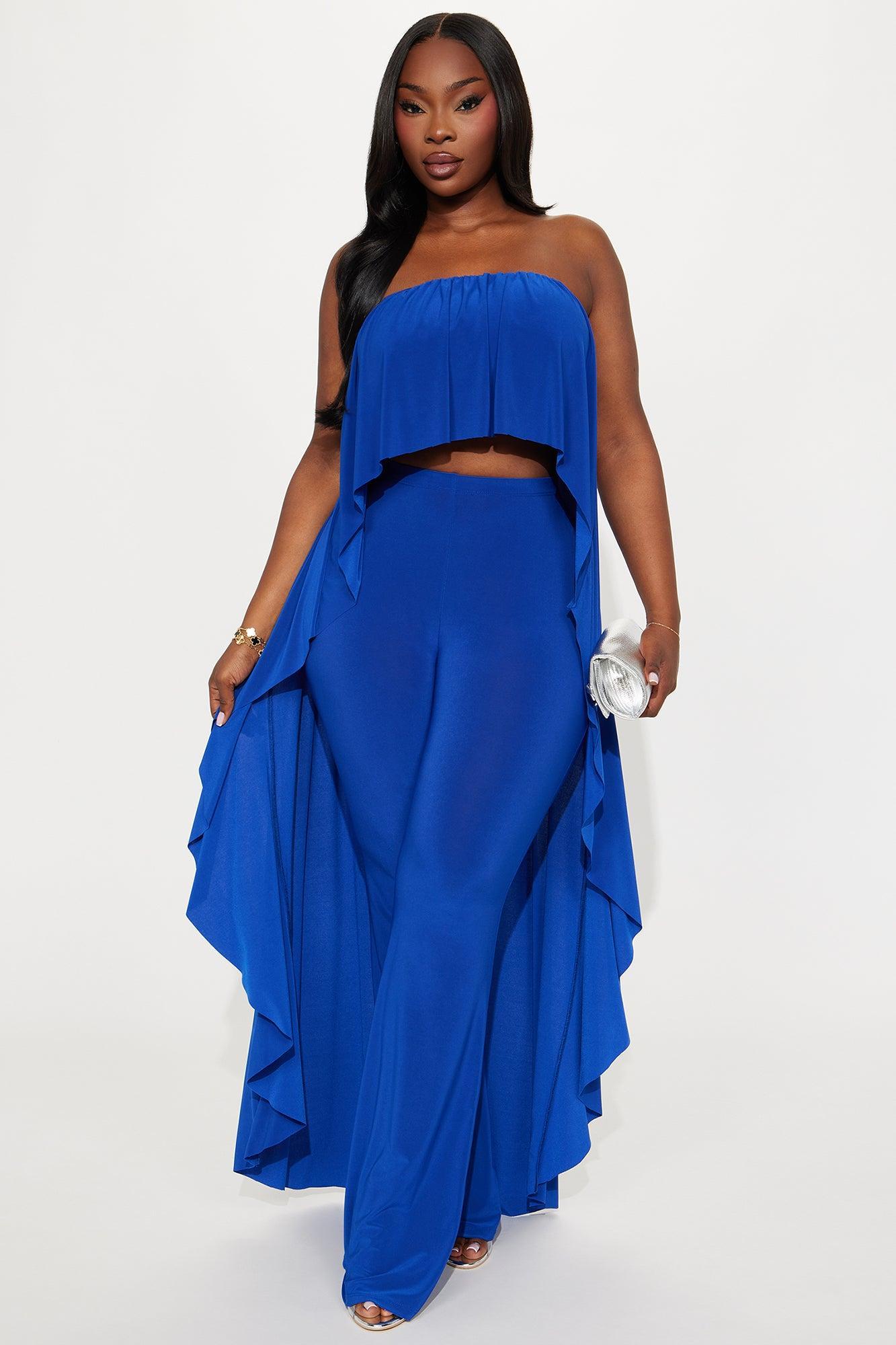 Alicia Strapless Flare Leg Pant Set - Royal Product Image