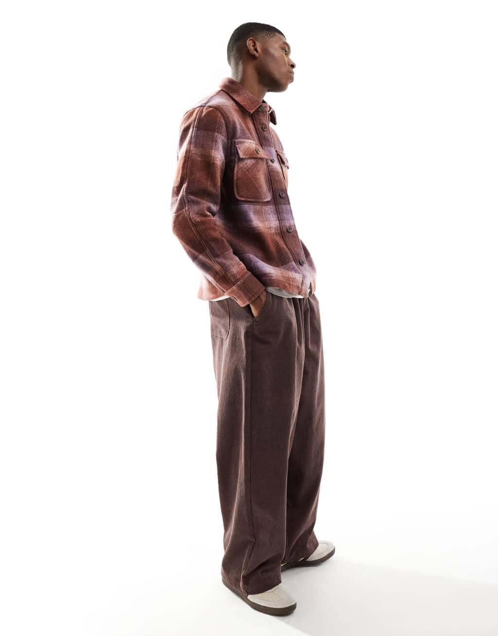 River Island plaid overshirt in purple Product Image