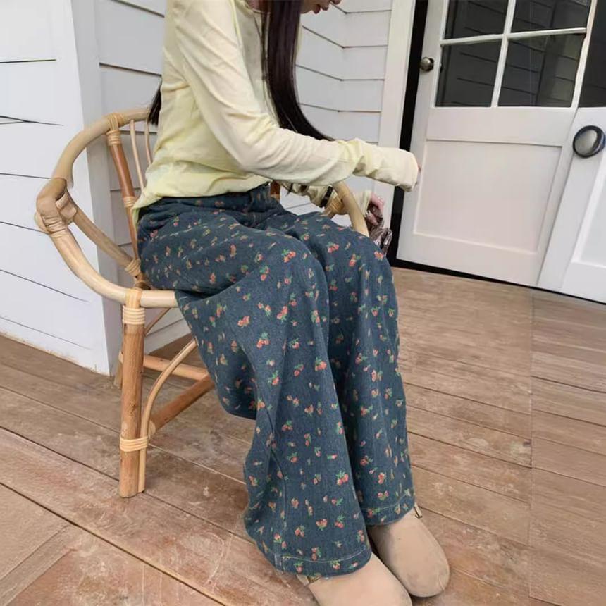 High Waist Floral Print Loose-Fit Wide-Leg Pants Product Image