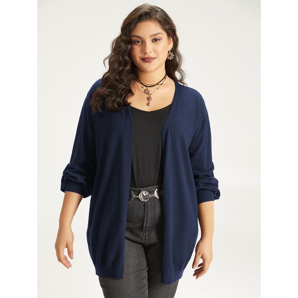 Plus Size Supersoft Essentials Halloween Moon Open Front Puff Sleeve Cardigan Black Women Casual Loose Long Sleeve Festival-Halloween Cardigans BloomChic 18-20/2X Product Image