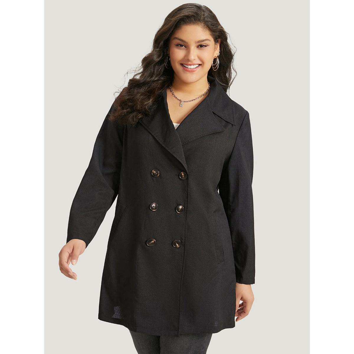 Plus Size Halloween Solid Lapel Collar Double Breasted Pocket Coat Women Black Casual Plain Ladies Everyday Winter Coats BloomChic 22-24/3X Product Image