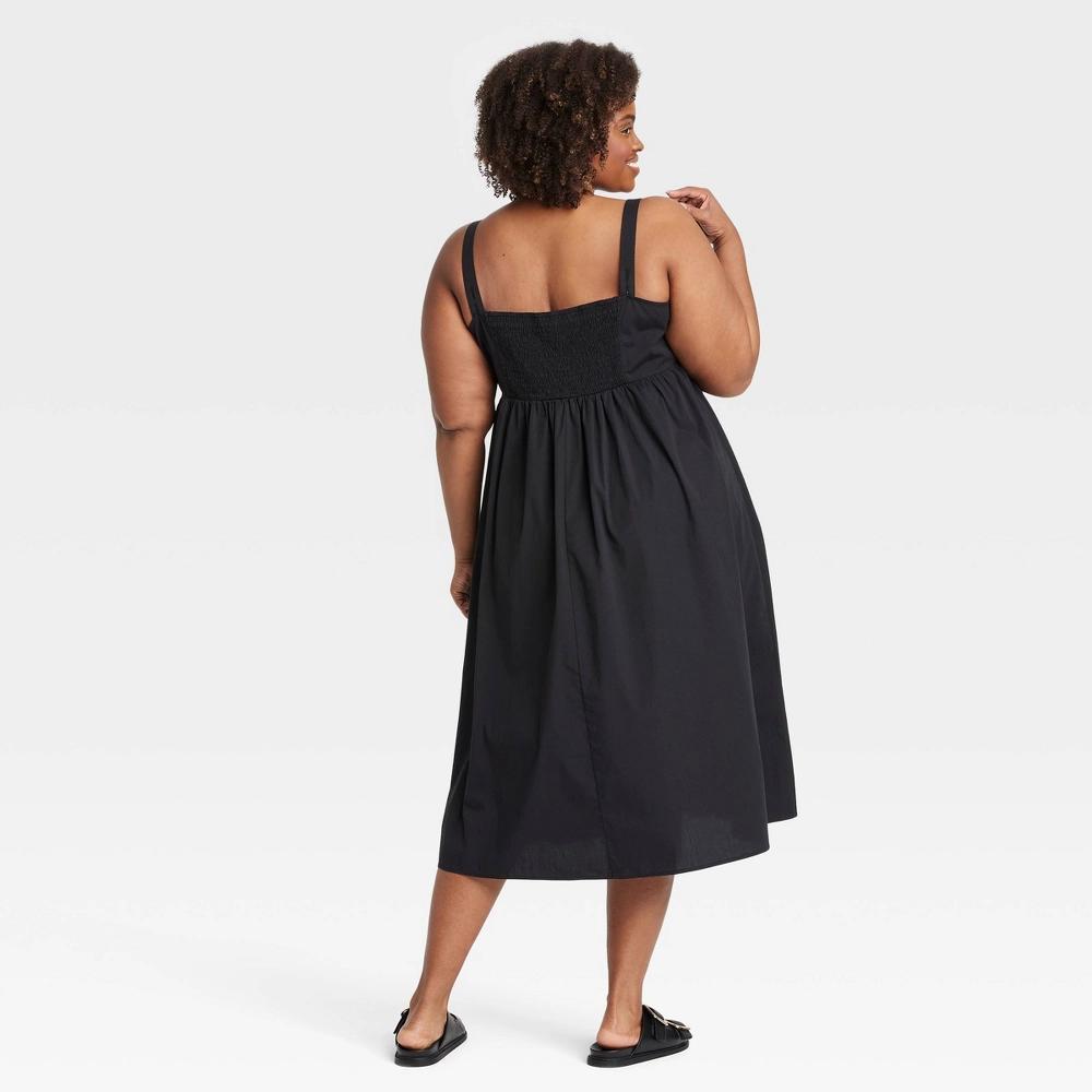 Womens Midi Empire Waist Dress - Ava & Viv Black 3X: Cotton Spandex Blend, Adjustable Straps, Side Pockets, Scoopneck Product Image
