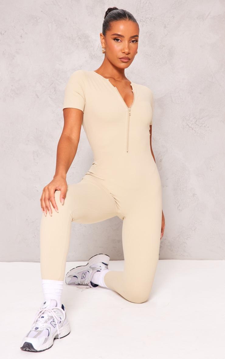 Stone Snatched Sculpt Zip Front Cap Sleeve Jumpsuit Product Image
