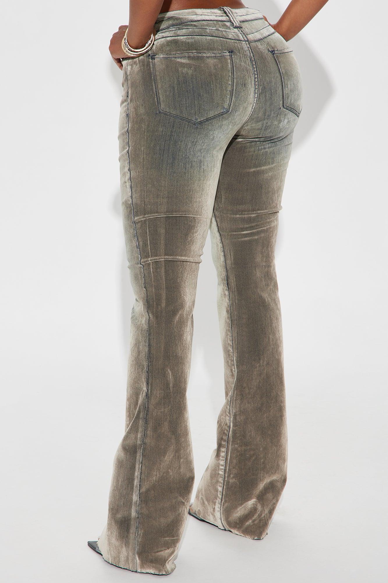 Unreal Flocked Stretch Bootcut Jeans - Grey Product Image