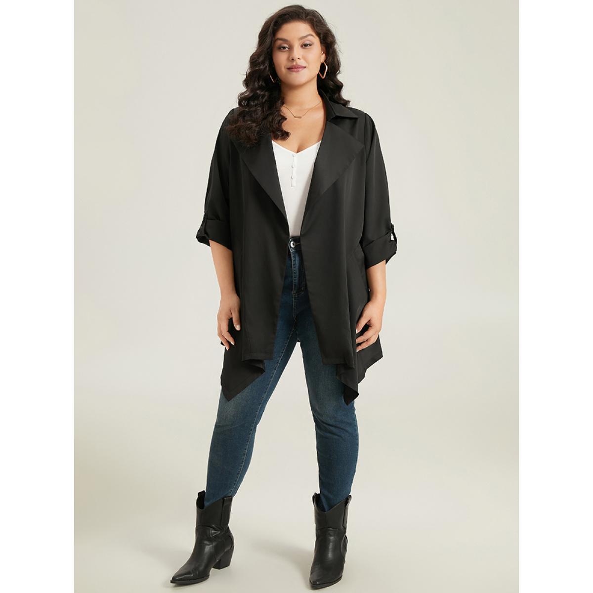 Plus Size Supersoft Essentials Plain Asymmetrical Hem Windbreaker Women Black At the Office Plain Ladies Work Winter Coats BloomChic 12/L Product Image