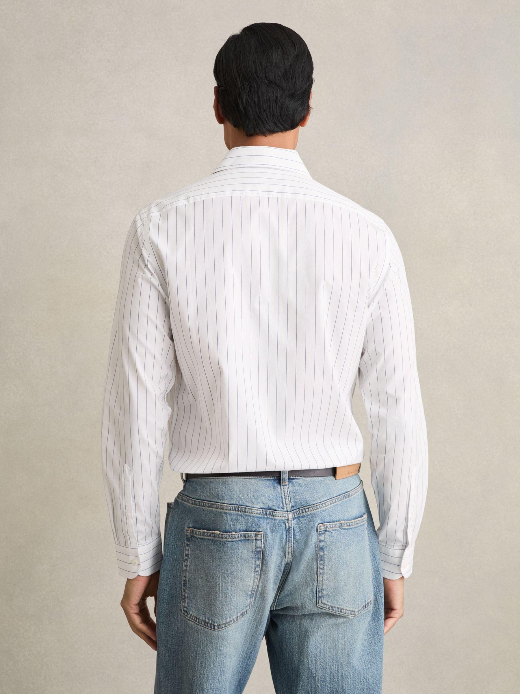 Cotton Cutaway-Collar Stripe Shirt in Blue/White Product Image