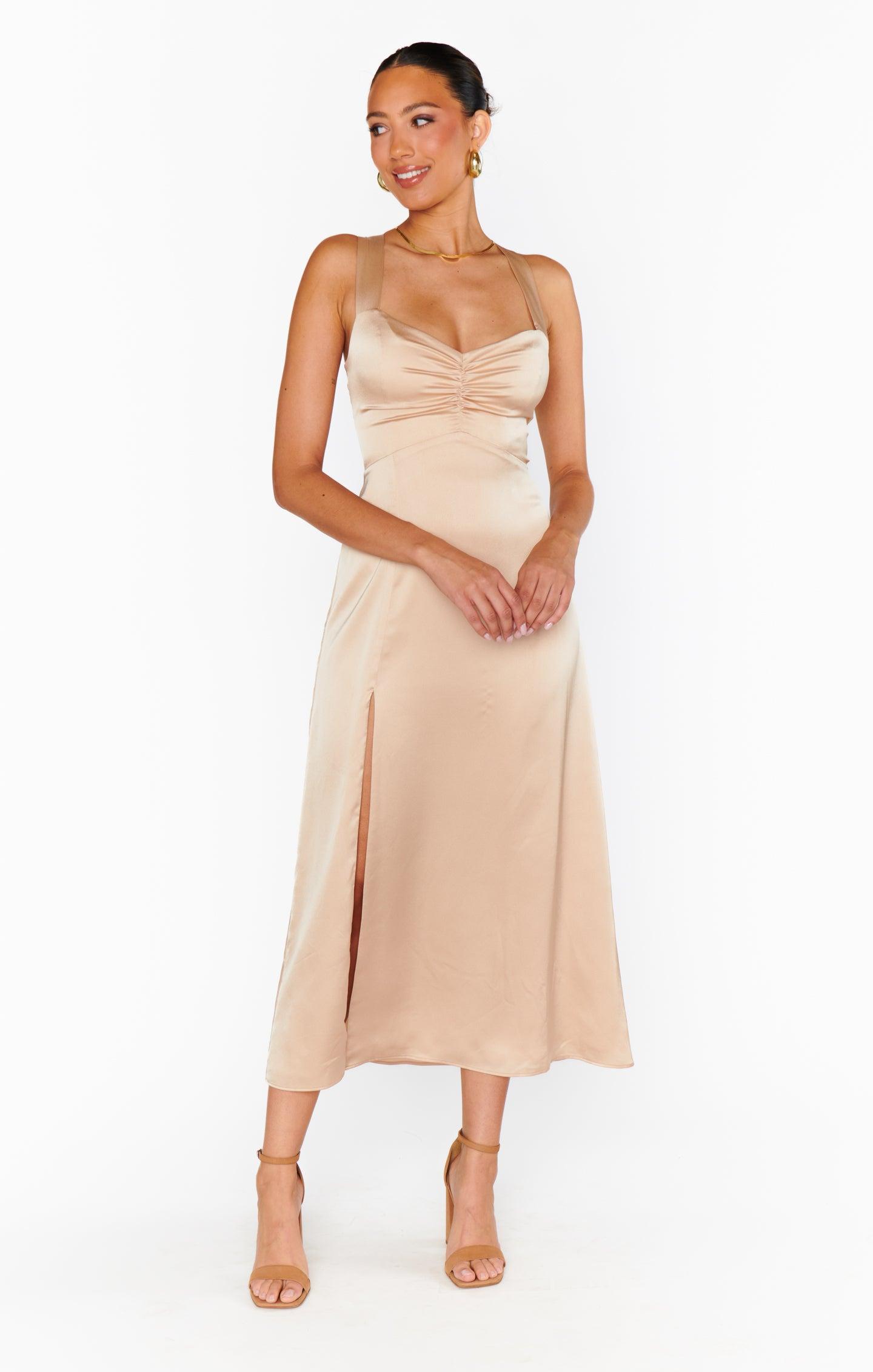 Mina Midi Dress ~ Champagne Luxe Satin Product Image