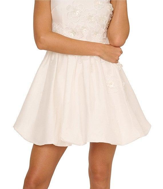 Adrianna Papell Taffeta 3D Flower Square Neck Sleeveless Bubble Hem A-Line Mini Dress Product Image