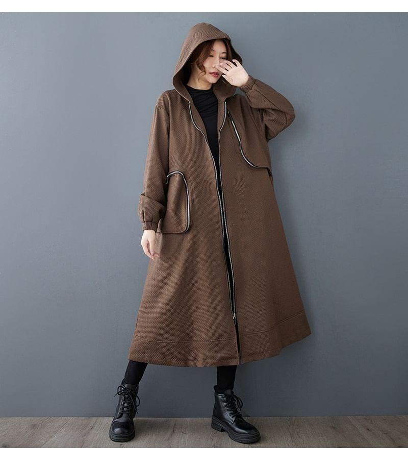 Plain Panel Hood Midi Zip Jacket Product Image