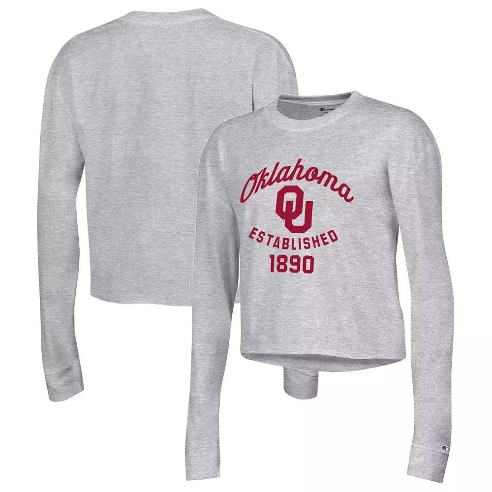 Womens Champion Gray Oklahoma Sooners Boyfriend Cropped Long Sleeve T-Shirt Product Image