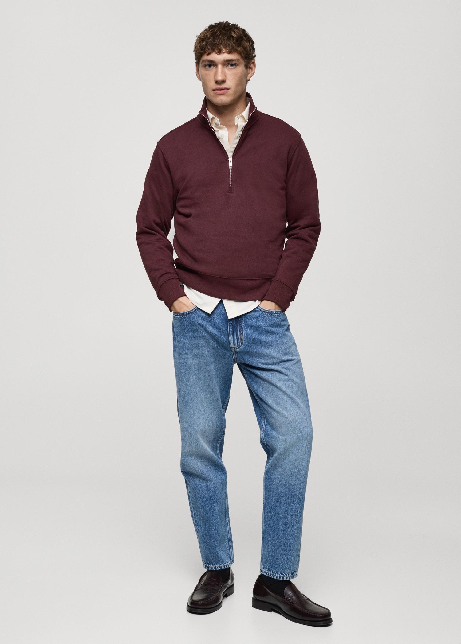 Regular-fit zipper-neck sweatshirt - Men | MANGO USA Product Image