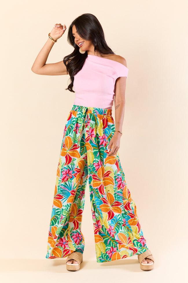 Beach Breeze Blue Mixed Print Wide Leg Pants SALE Product Image
