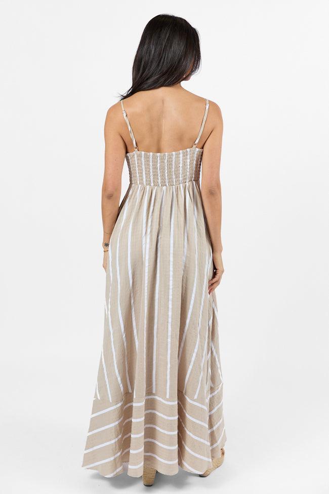 Come Sail Away Neutral Striped Maxi Dress Product Image