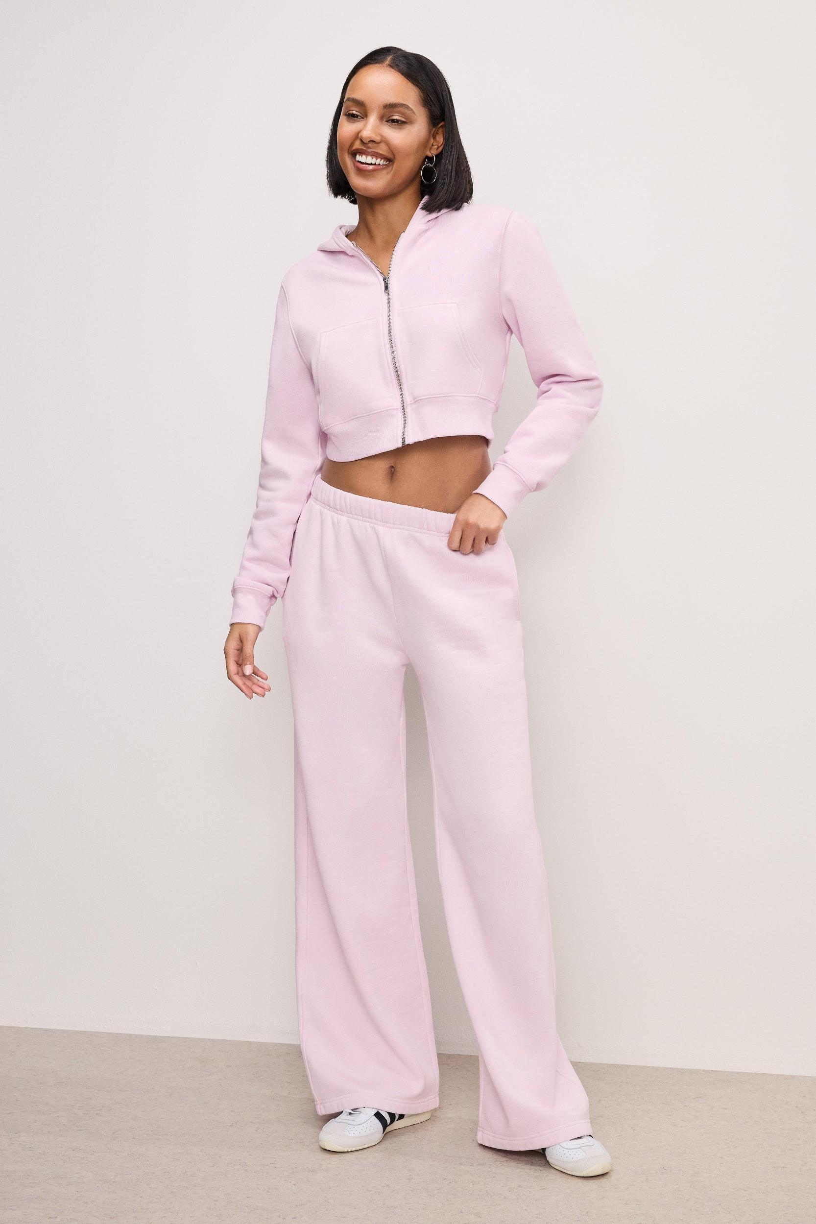 BRUSHED FLEECE WIDE LEG SWEATPANTS | WASHED COTTON CANDY PINK001 Product Image