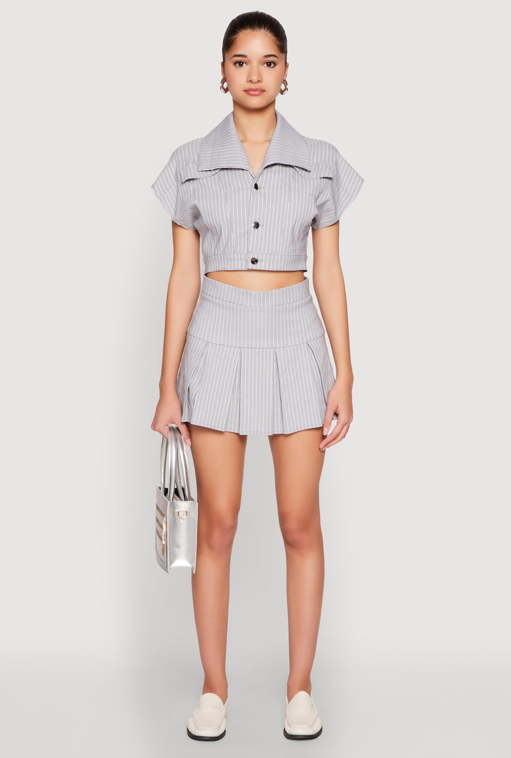 Womens Pinstripe Pleated Skirt Product Image