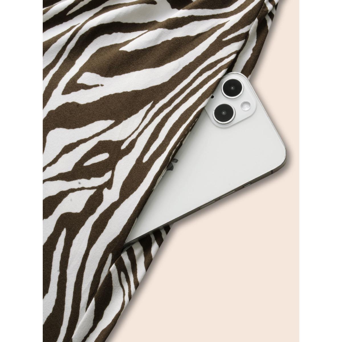 Plus Size Zebra Print Midi Cami Dress Browncoffeecolor Women Casual Non V-neck Sleeveless Curvy BloomChic 14-16/1X Product Image