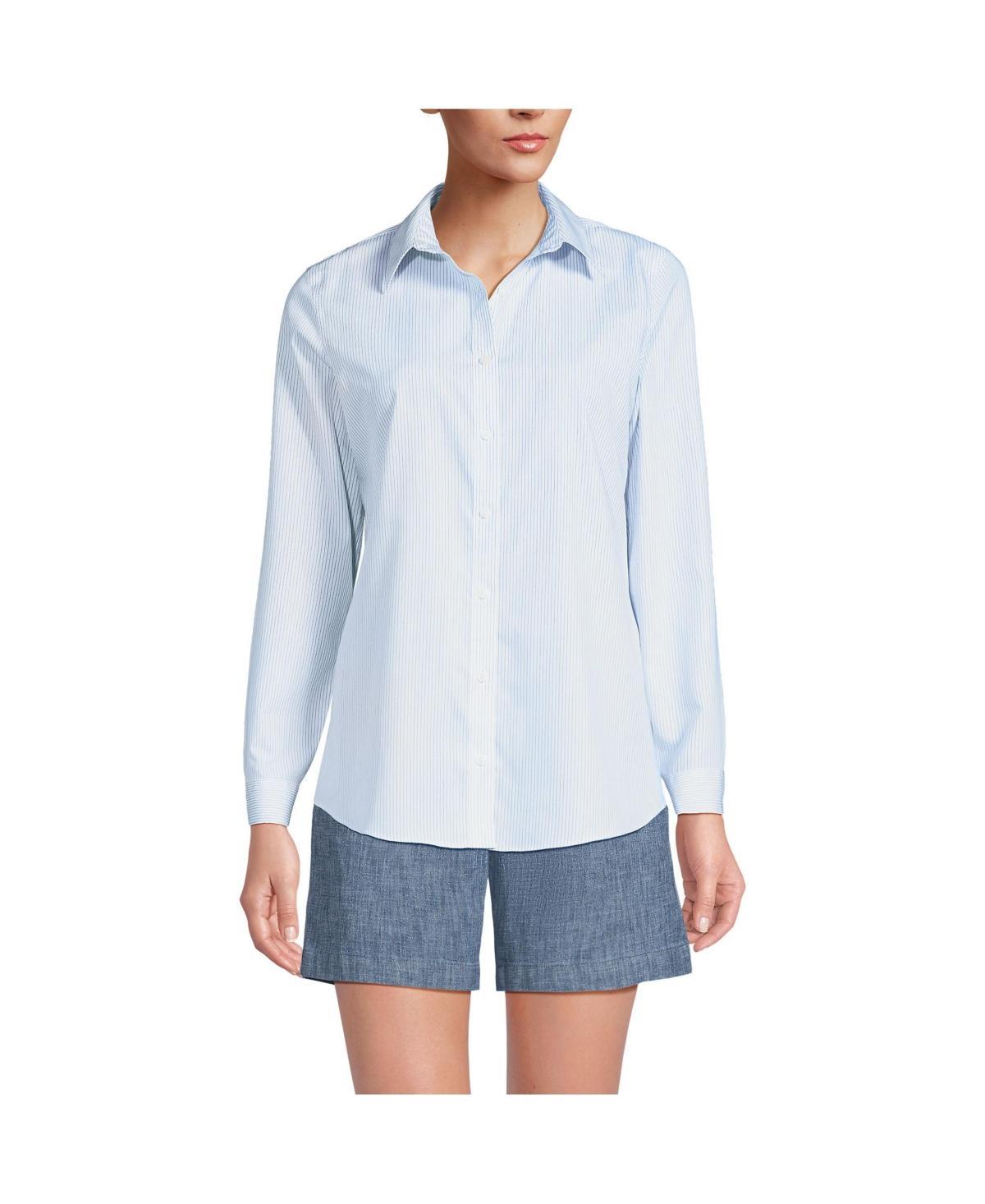 Women's Lands' End No-Iron Long Sleeve Supima Cotton Shirt, Size: 6, Chicory Blue Stripe Product Image