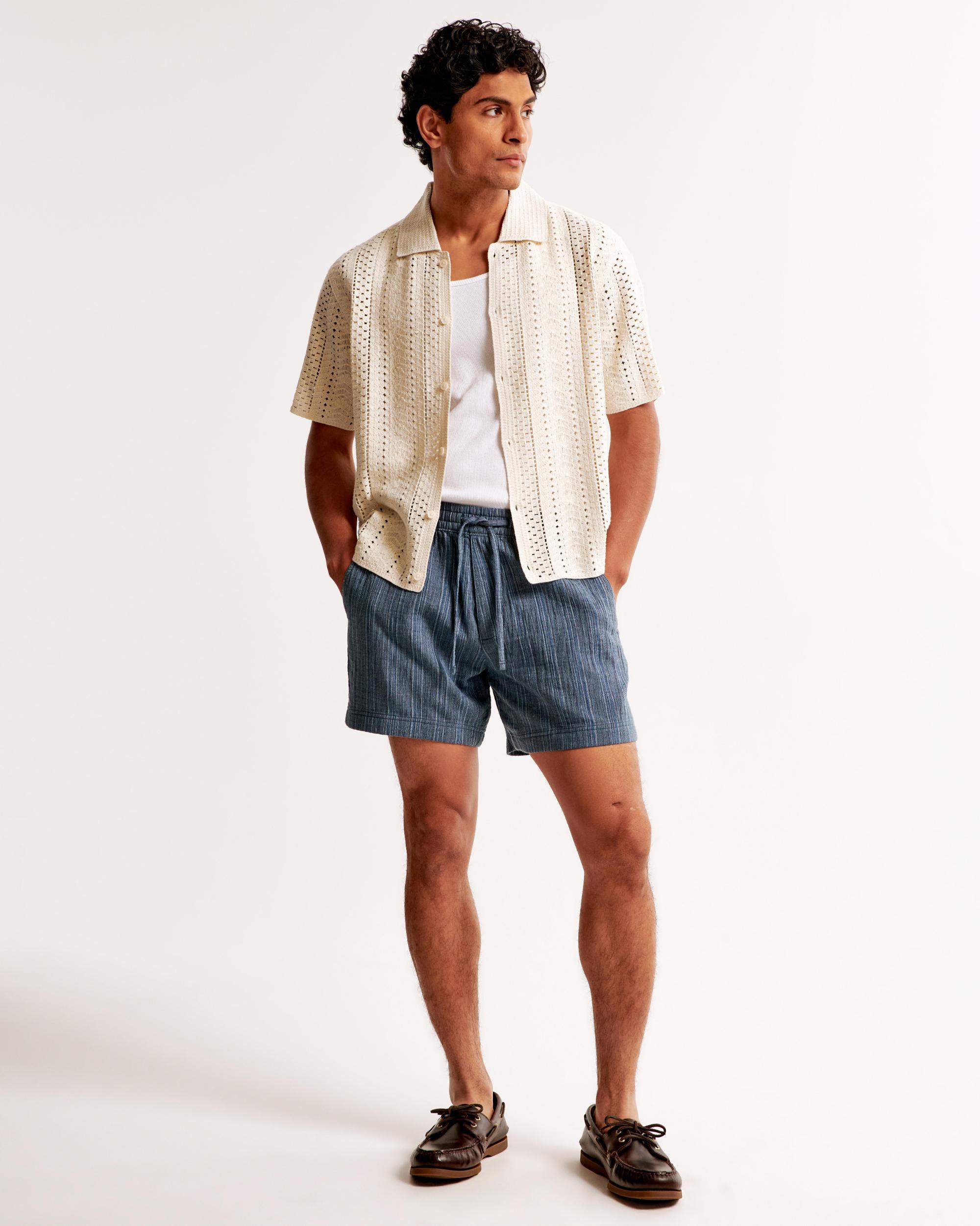 Crochet-Style Geometric Pattern Button-Through Sweater Polo Product Image