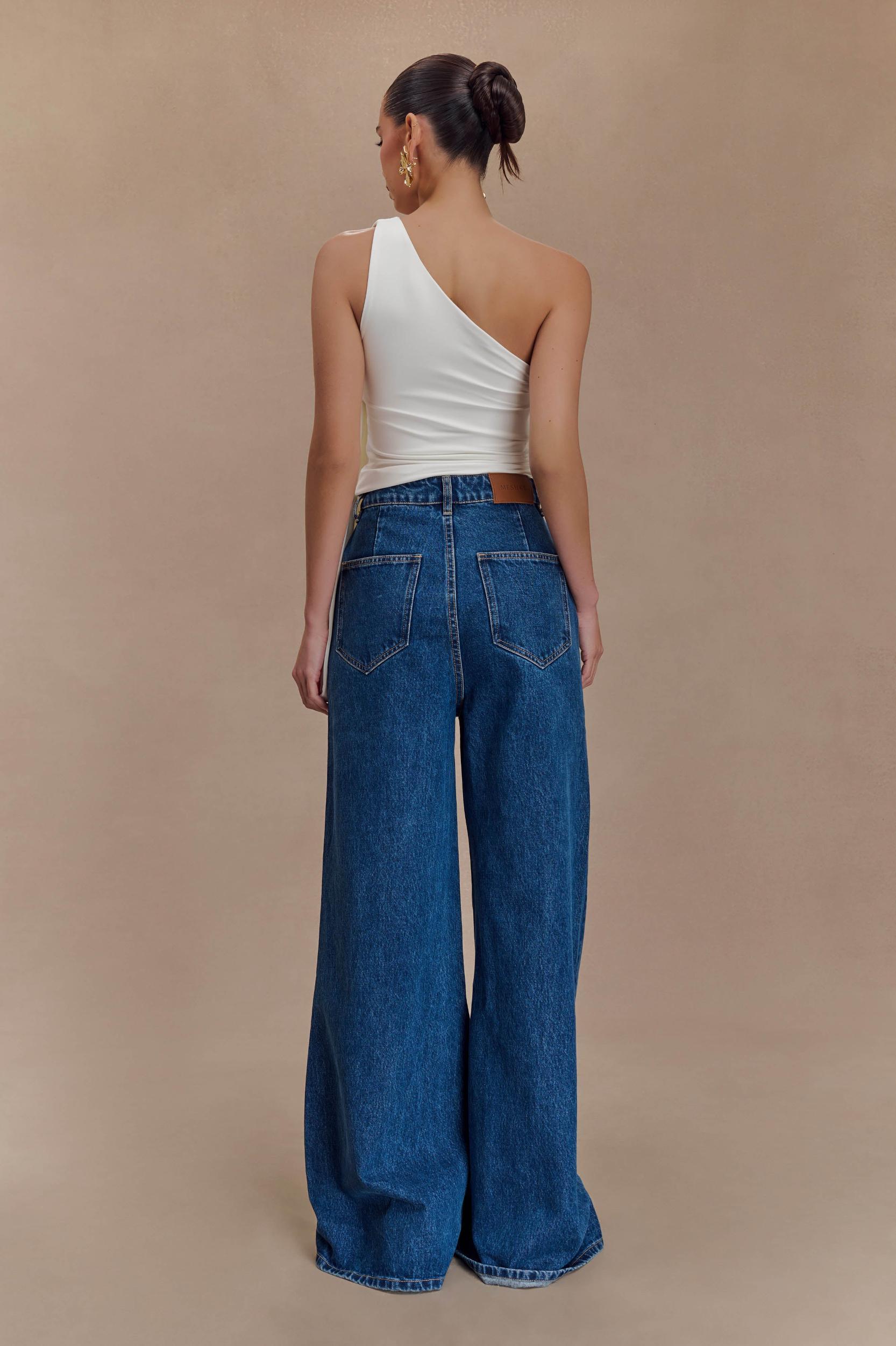 Sera One Shoulder Recycled Nylon Top With Drape - Ivory Product Image