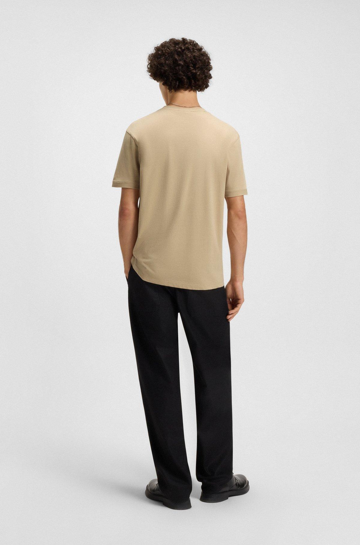 HUGO - Cotton-jersey T-shirt with logo label - Beige Product Image