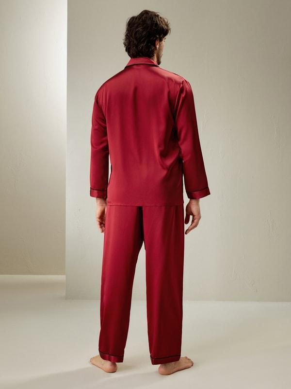 Long Silk Pajamas Set with Contrast Trim Product Image