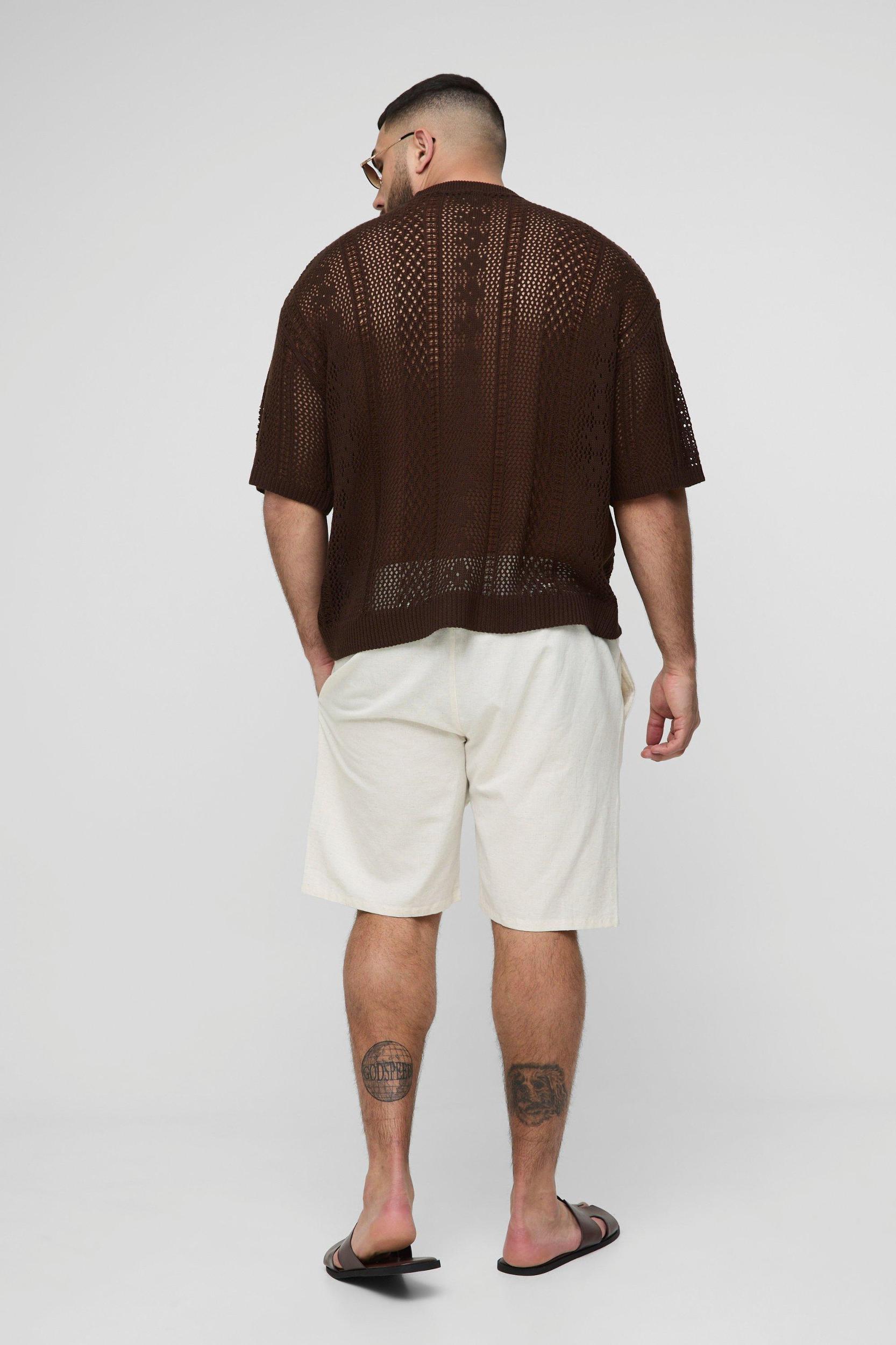 Plus Open Knit Oversized T-Shirt | boohooMAN USA Product Image