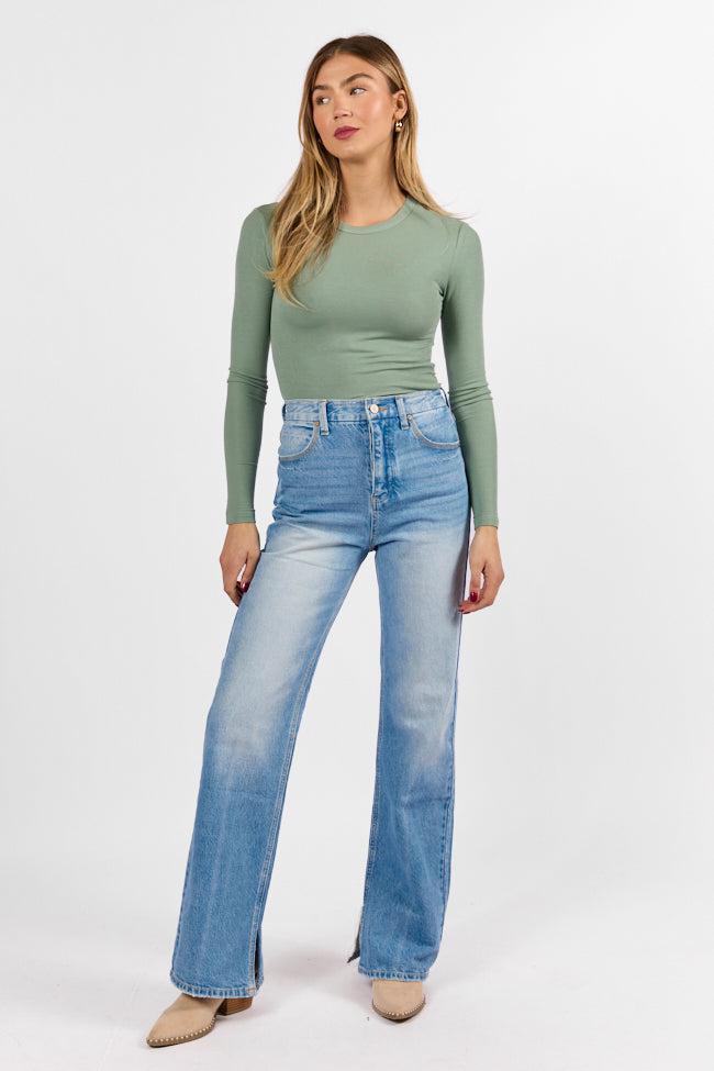 Emily Light Wash 90's Flare Split Hem Wide Leg Jeans SALE Product Image