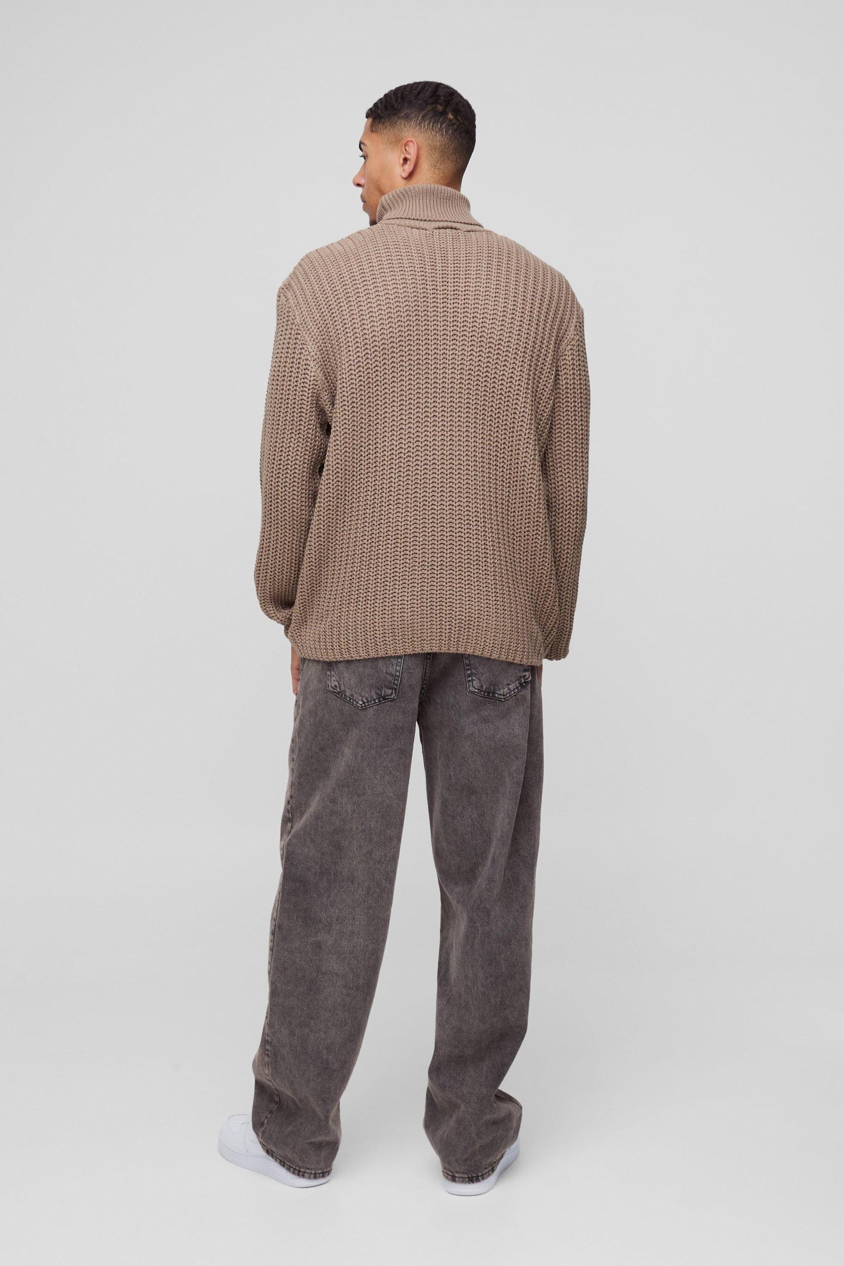 Oversized Boxy Fishman Ribbed Roll Neck Knitted Sweater | boohooMAN USA Product Image