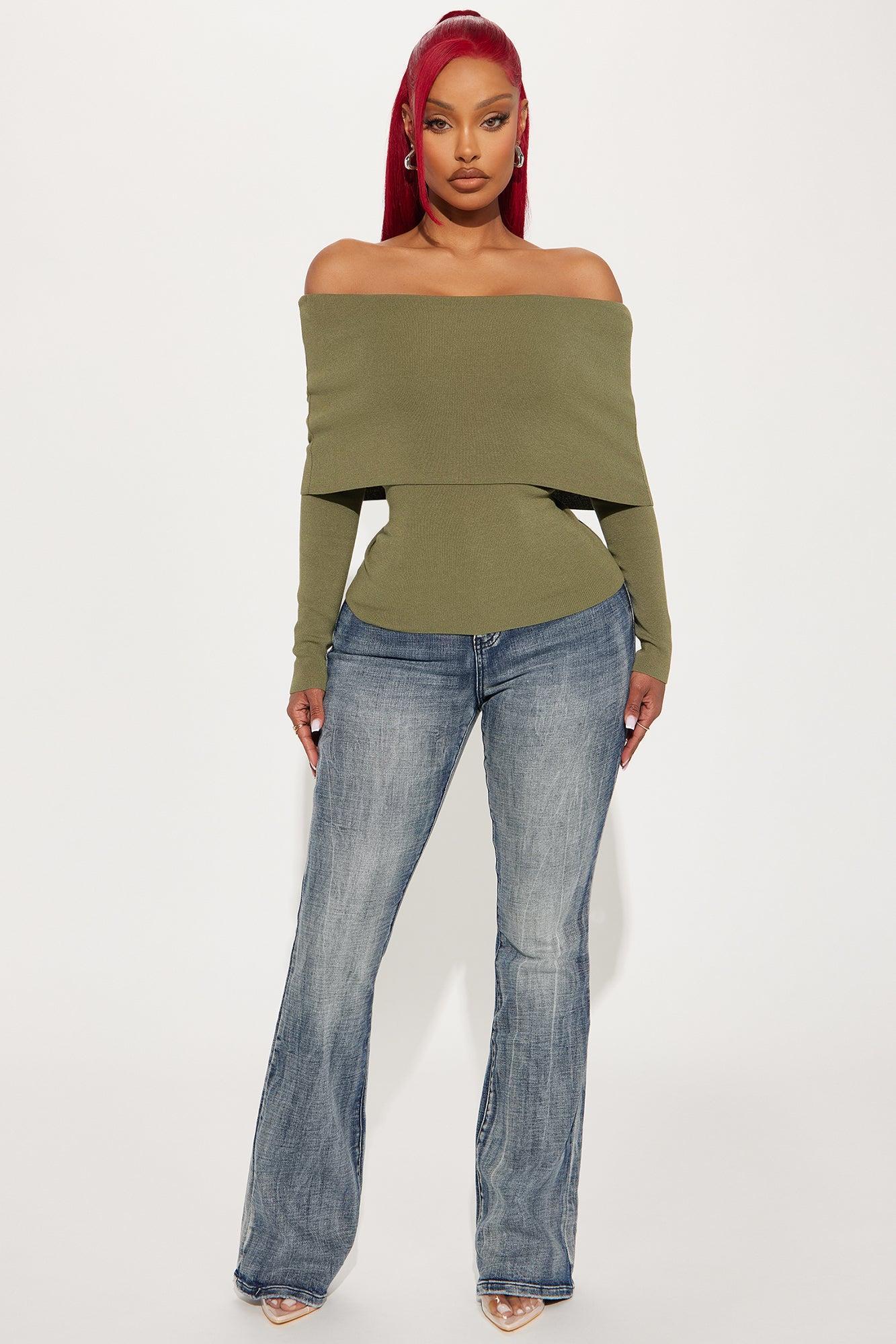 Marline Off Shoulder Sweater - Olive Product Image