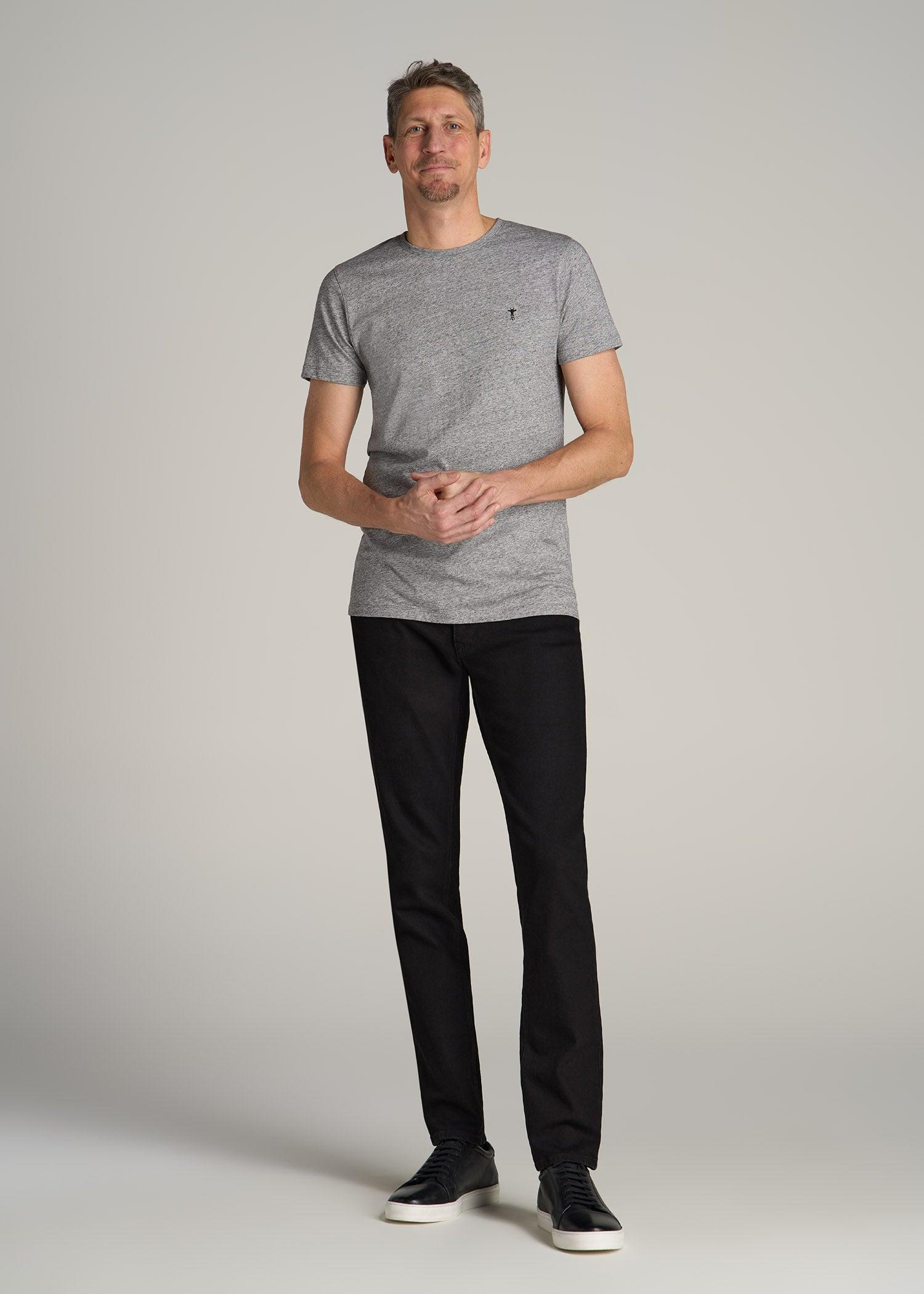 MODERN-FIT Embroidered Logo Crewneck T-Shirt for Tall Men in Heather Grey Product Image