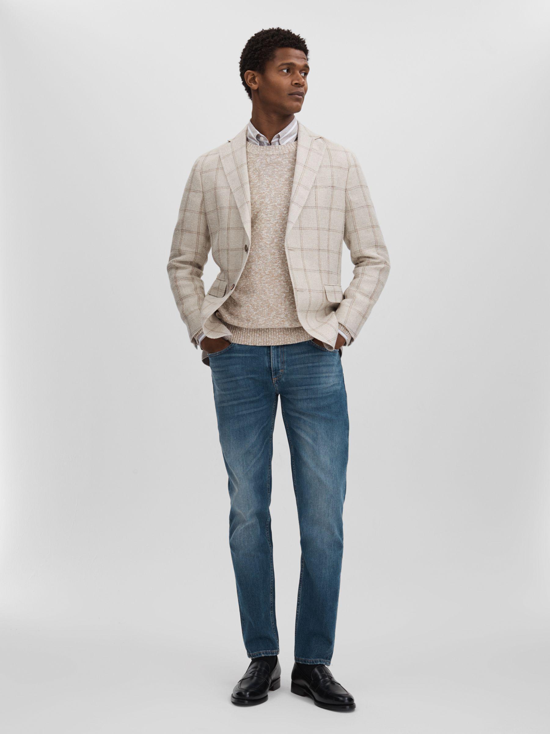 Oscar Jacobson Linen Blend Single Breasted Check Blazer in Cream Product Image