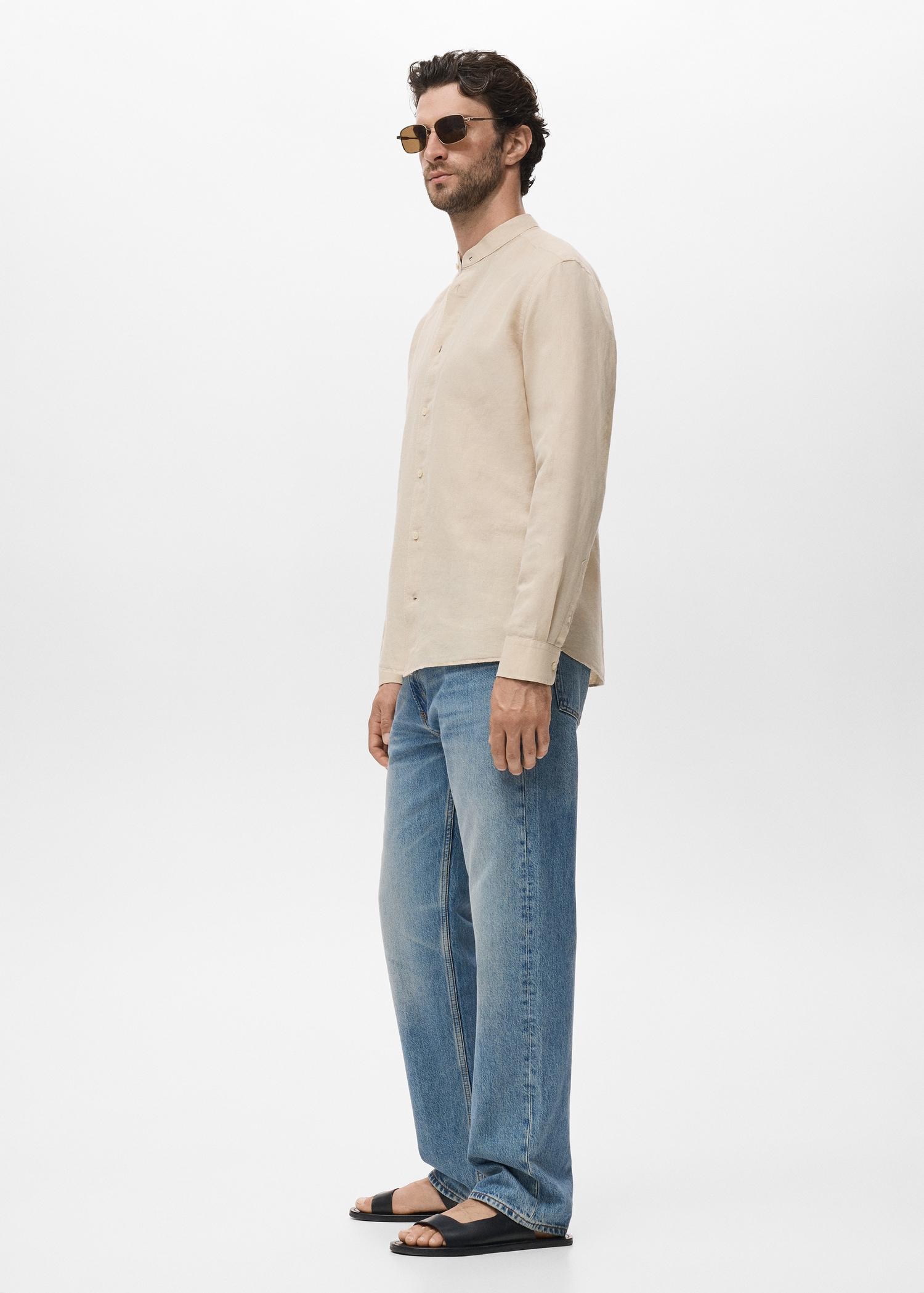 Mao collar linen shirt - Men | MANGO USA Product Image
