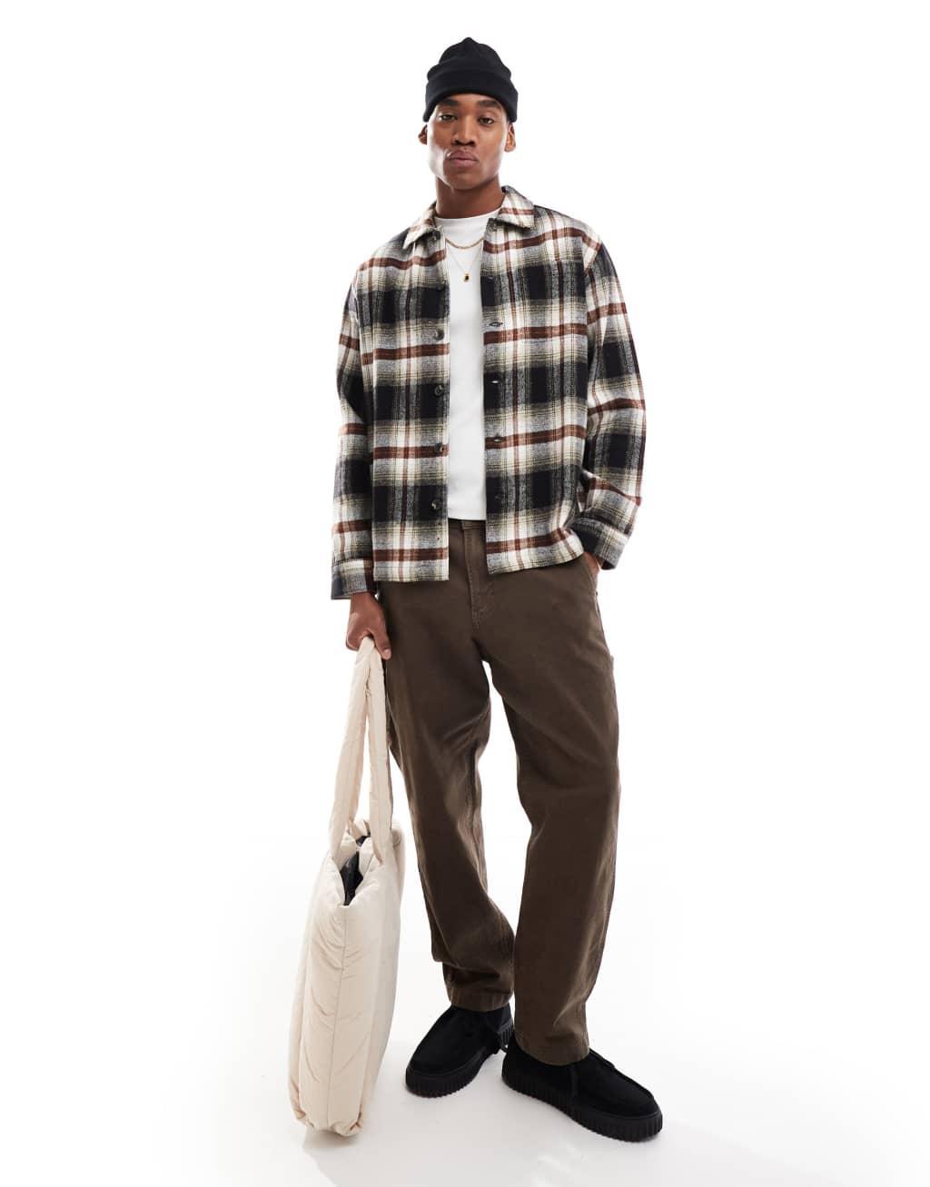 French Connection shacket in brown check print Product Image