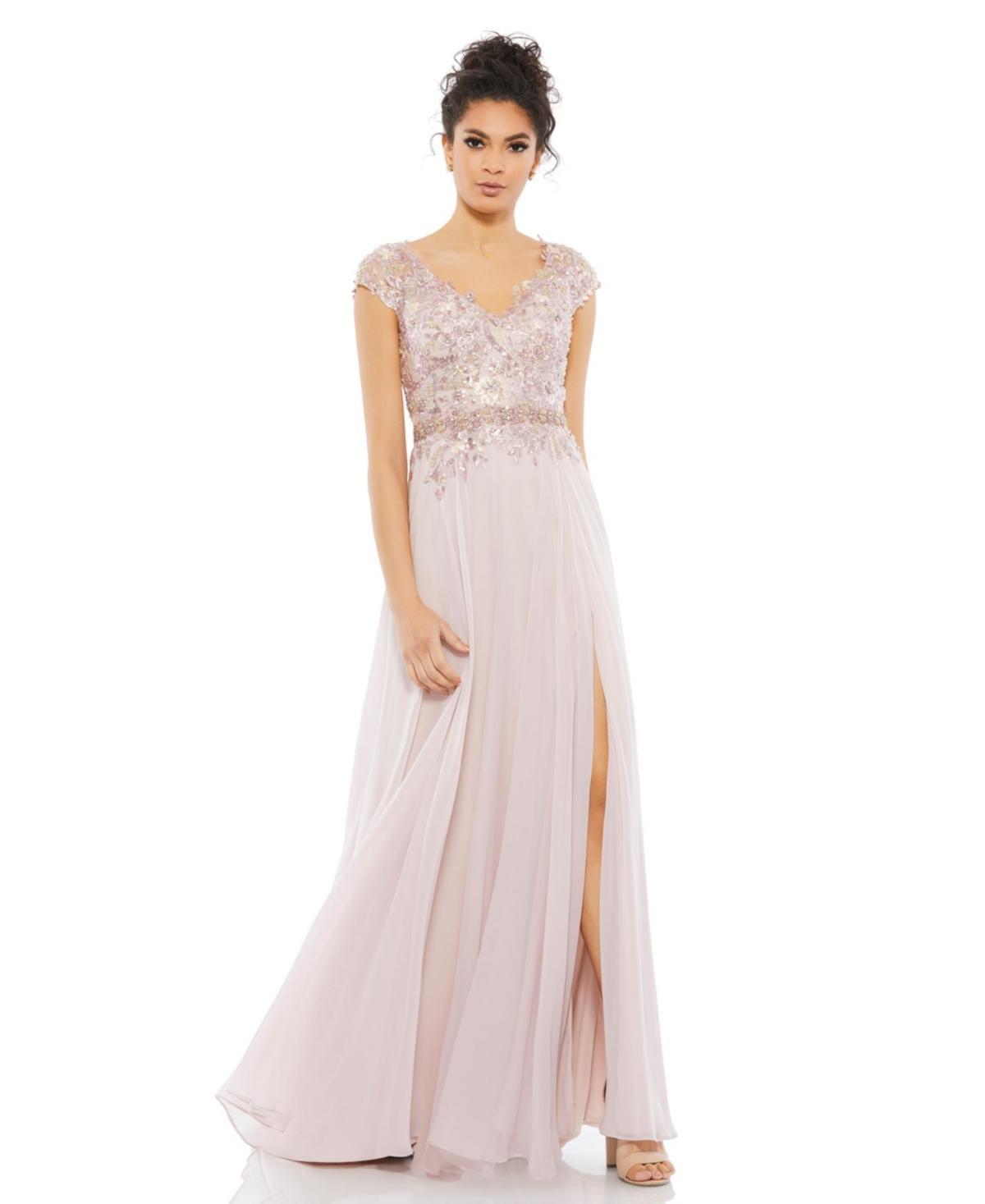 Mac Duggal Beaded V-Neck Cap Sleeve A Product Image