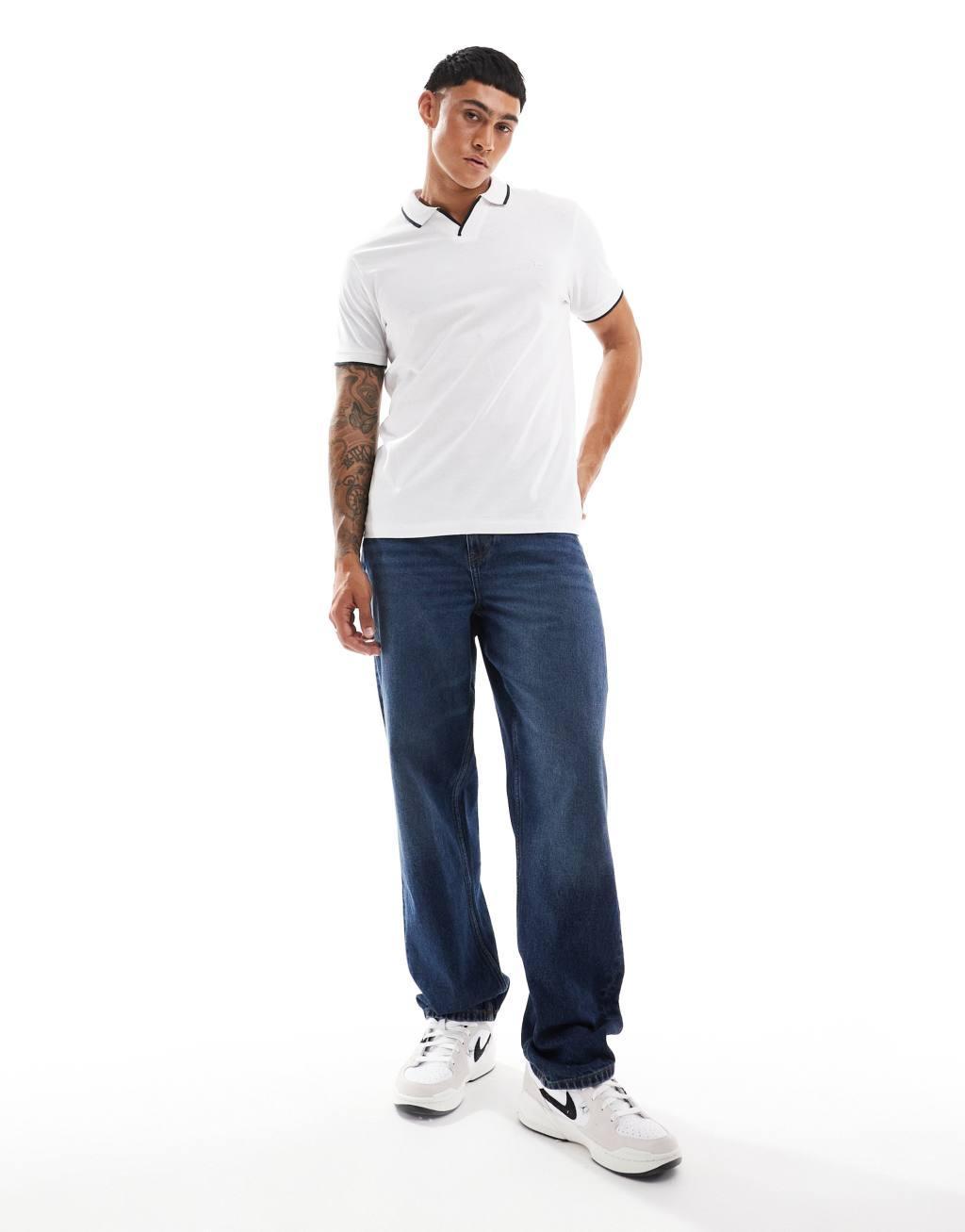 French Connection trophy tipped neck polo in white Product Image