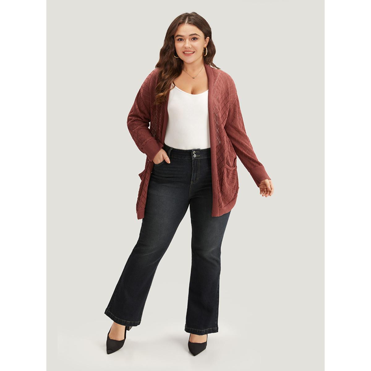 Plus Size Plain Flare Leg Dark Wash Jeans Women Midnight Casual Plain Plain High stretch Pocket Jeans BloomChic 20/2X Product Image