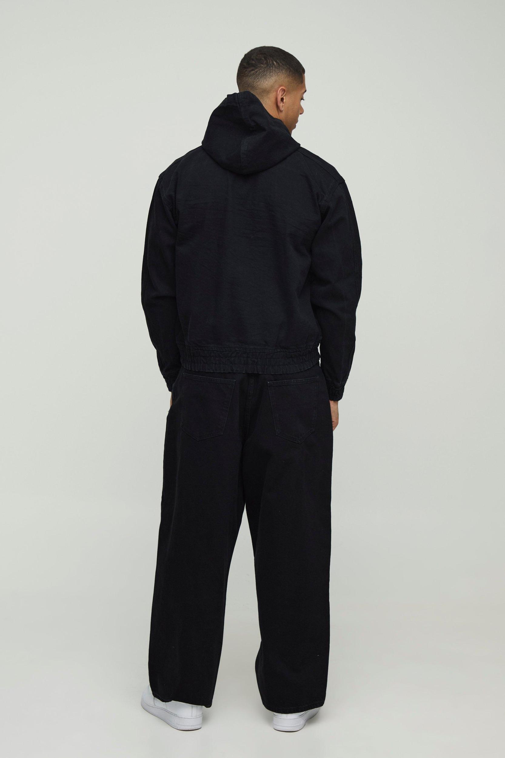 Boxy Embroidery Denim Hoodie | boohooMAN USA Product Image
