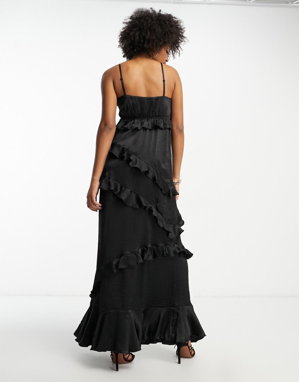 Flounce London Tall satin high waist maxi skirt with leg slit Product Image