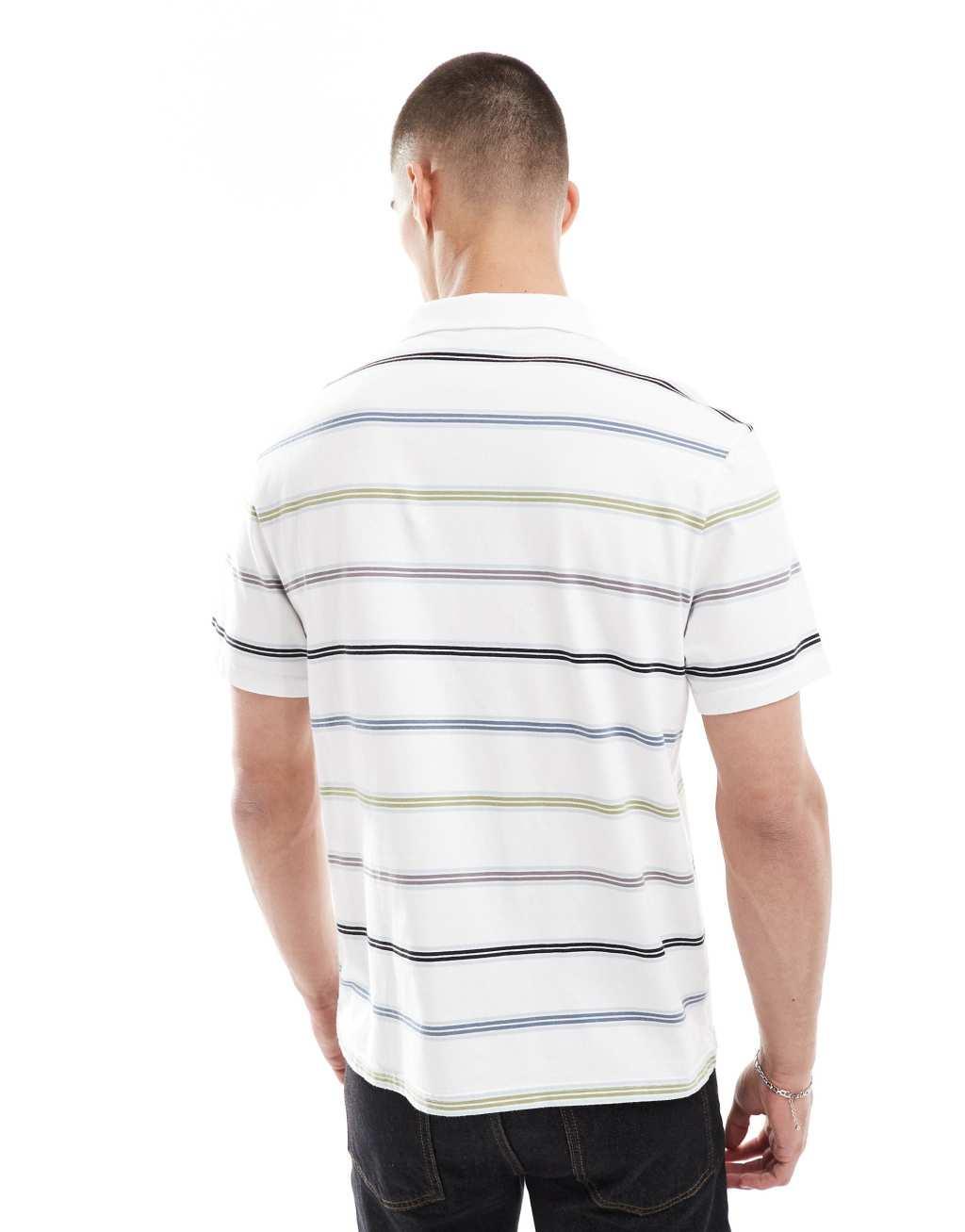 Levi's Authentic logo multi stripe jersey polo in white Product Image