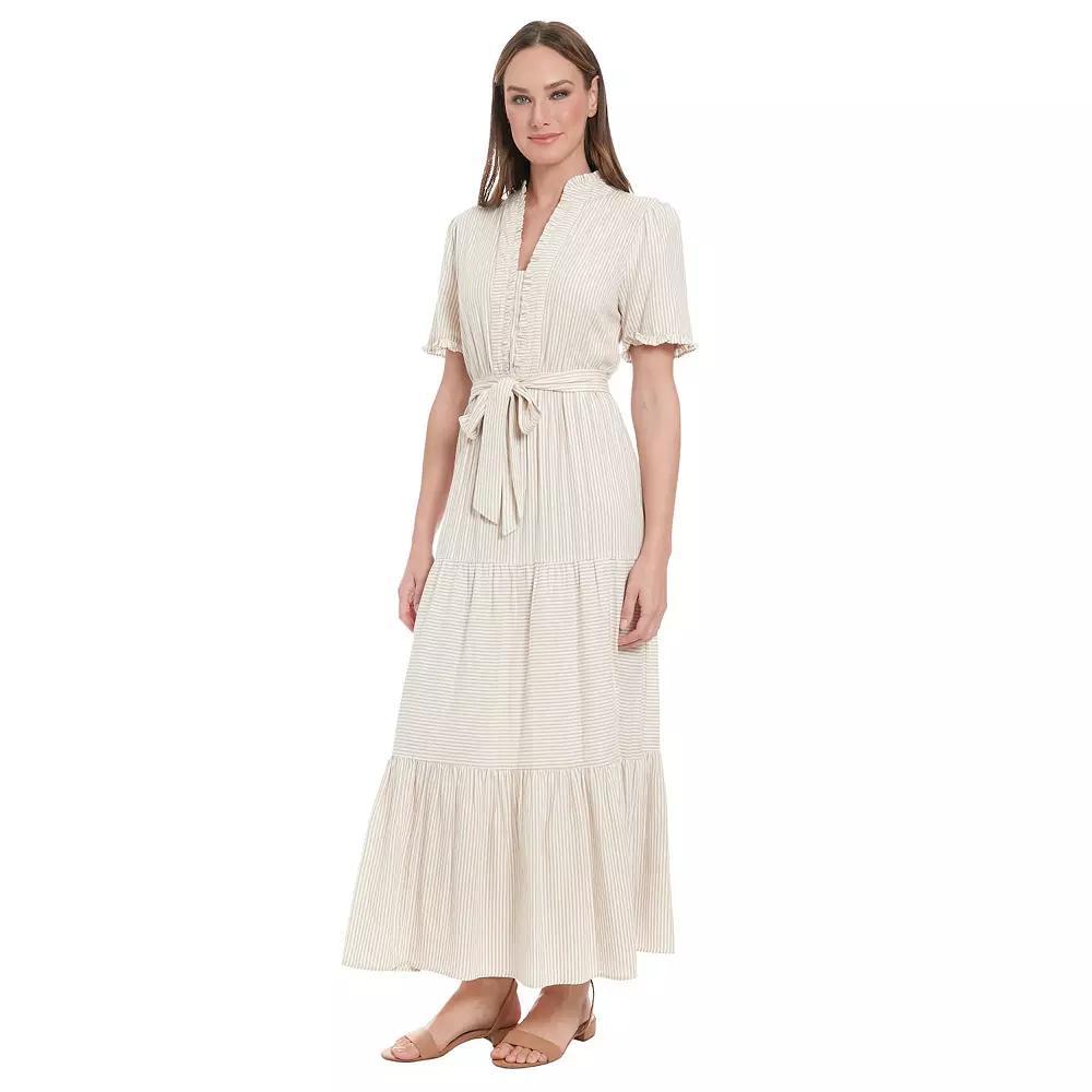 Womens London Times Ruffle Neck Tiered Maxi Dress Ivory White Product Image