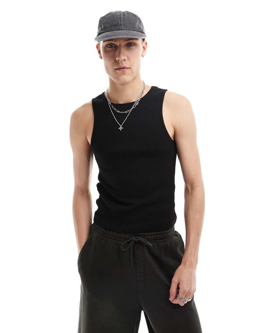 COLLUSION ribbed tank top in black  Product Image