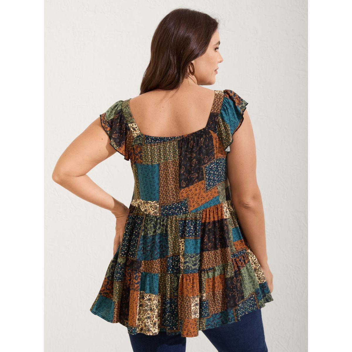 Plus Size Floral Collage Print Layered Tank Top Women Multicolor Gathered Square Neck Vacation Tank Tops Camis BloomChic 14-16/1X Product Image