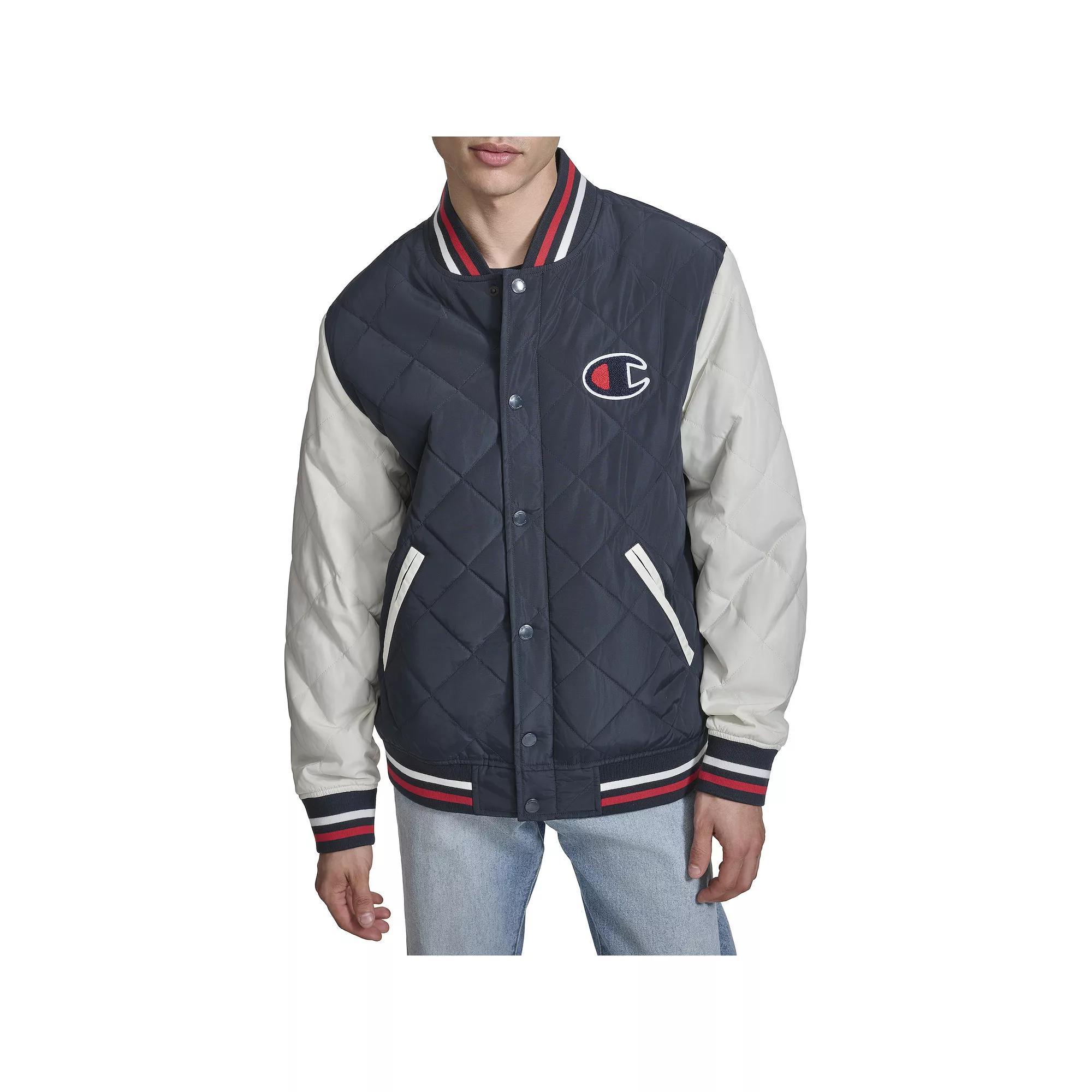 Men's Champion® Retro Diamond Quilted Bomber Varsity Jacket, Size: XL, Navy White Product Image