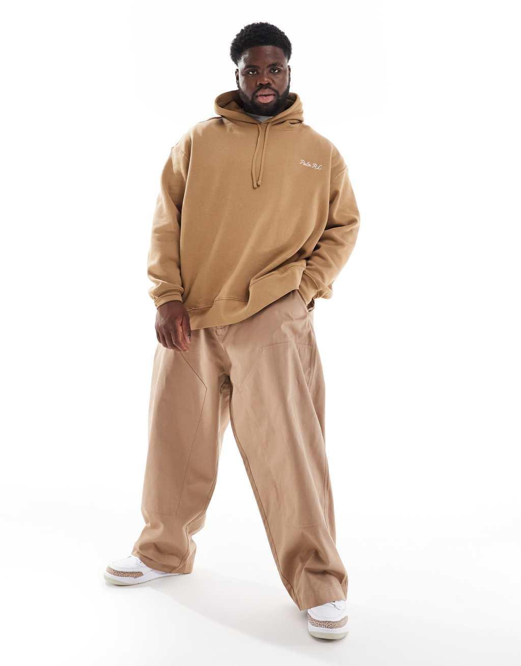 Polo Ralph Lauren Big & Tall explorer bear back print fleece hoodie in camel Product Image