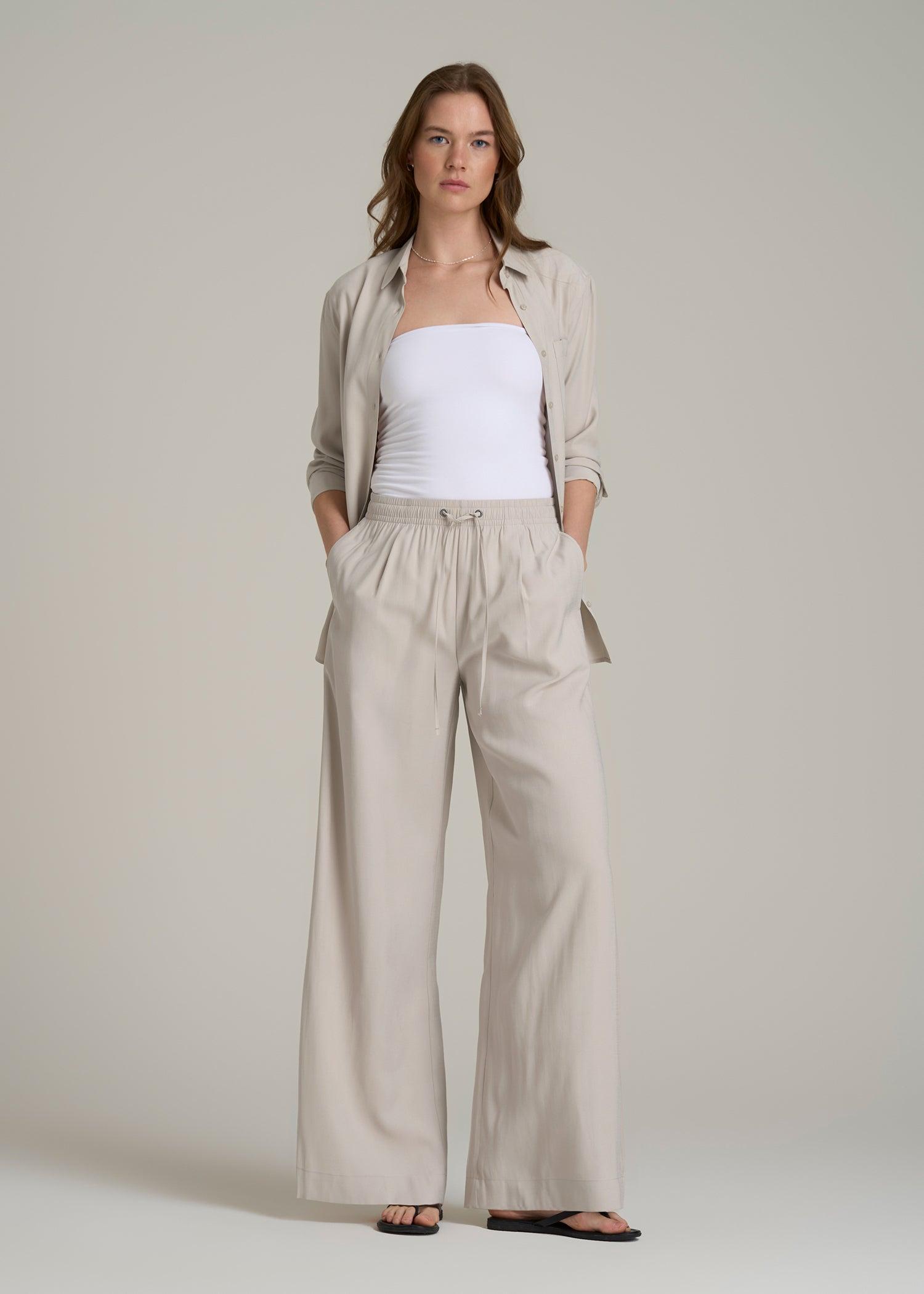 Relaxed Pull On Pants for Tall Women in Stone Product Image