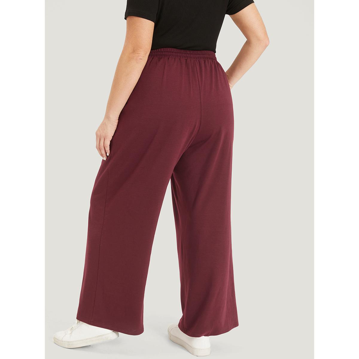 Solid Drawstring Pocket Loose Sweatpants Scarlet Plus Size Women Casual Dailywear Plain 28/5X Bloomchic Product Image