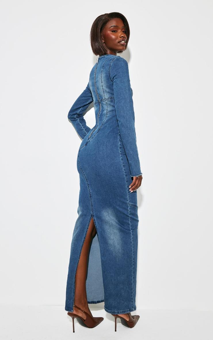 Tall Indigo Long Sleeve Bodycon Denim Dress Product Image