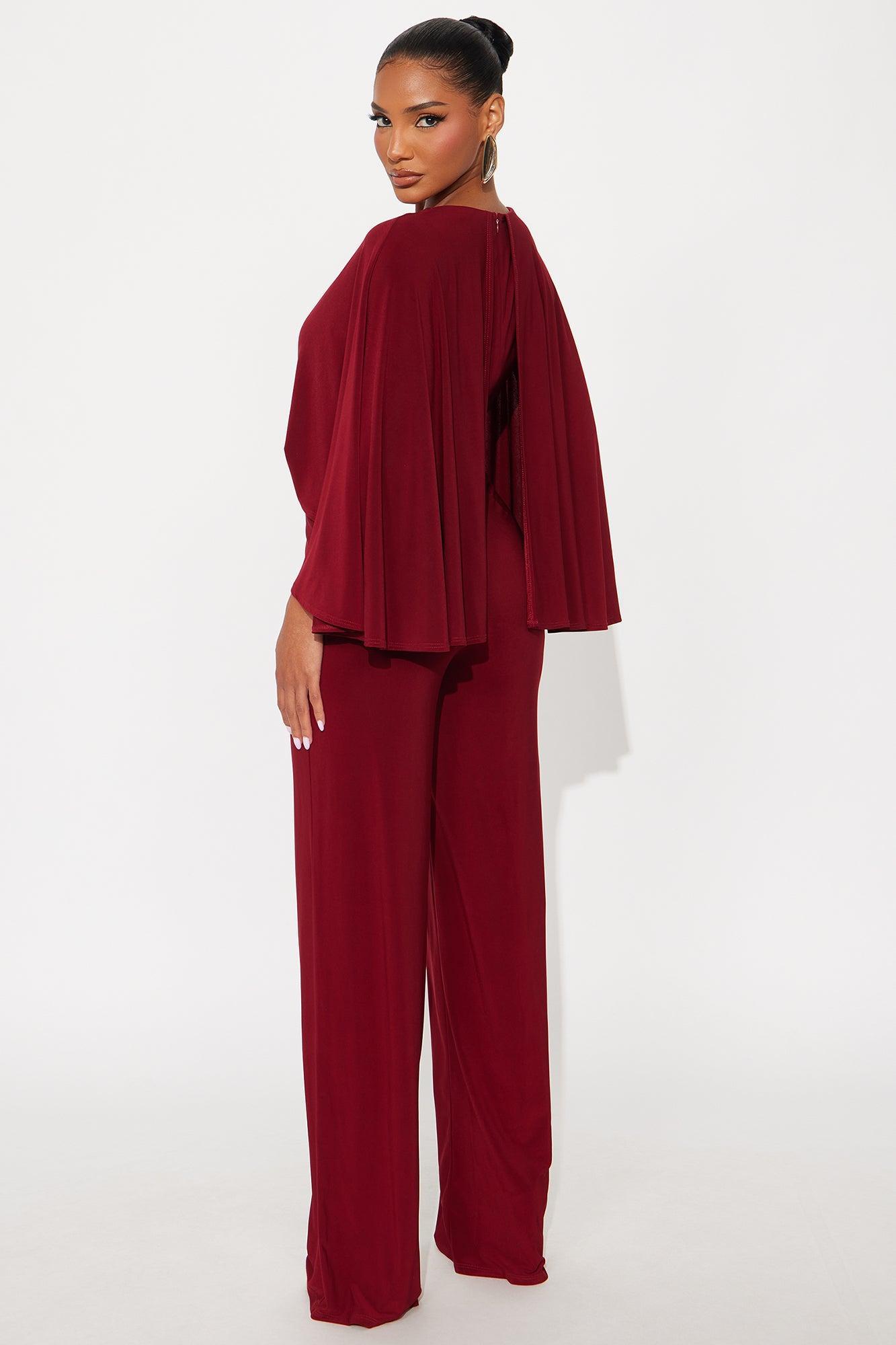 Jelena Cape Top Wide Leg Jumpsuit - Burgundy Product Image
