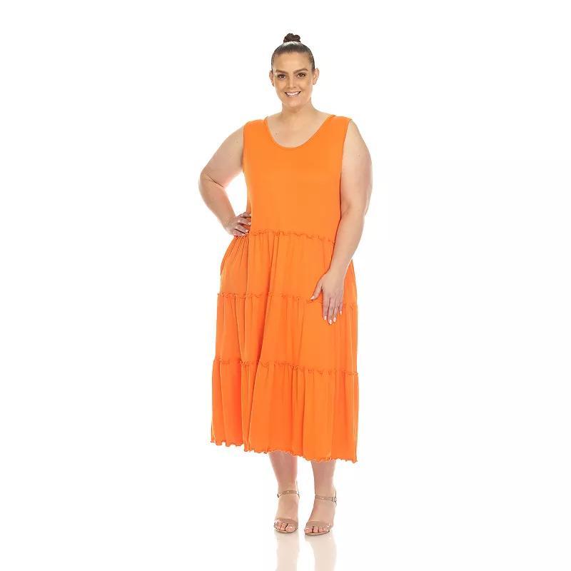 White Mark Plus Size Scoop Neck Tiered Midi Dress Product Image