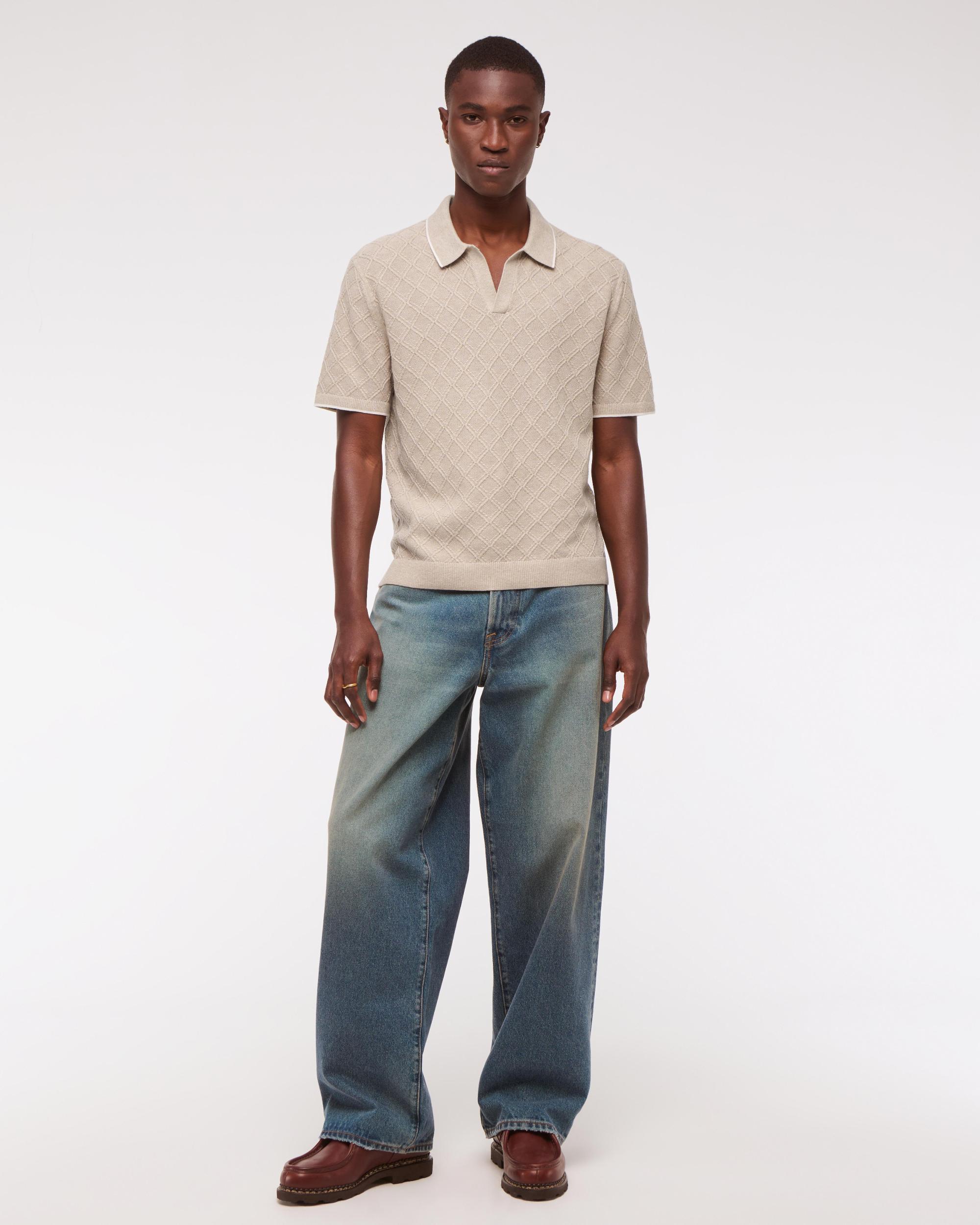 Preppy Tipped Johnny Collar Sweater Polo Product Image